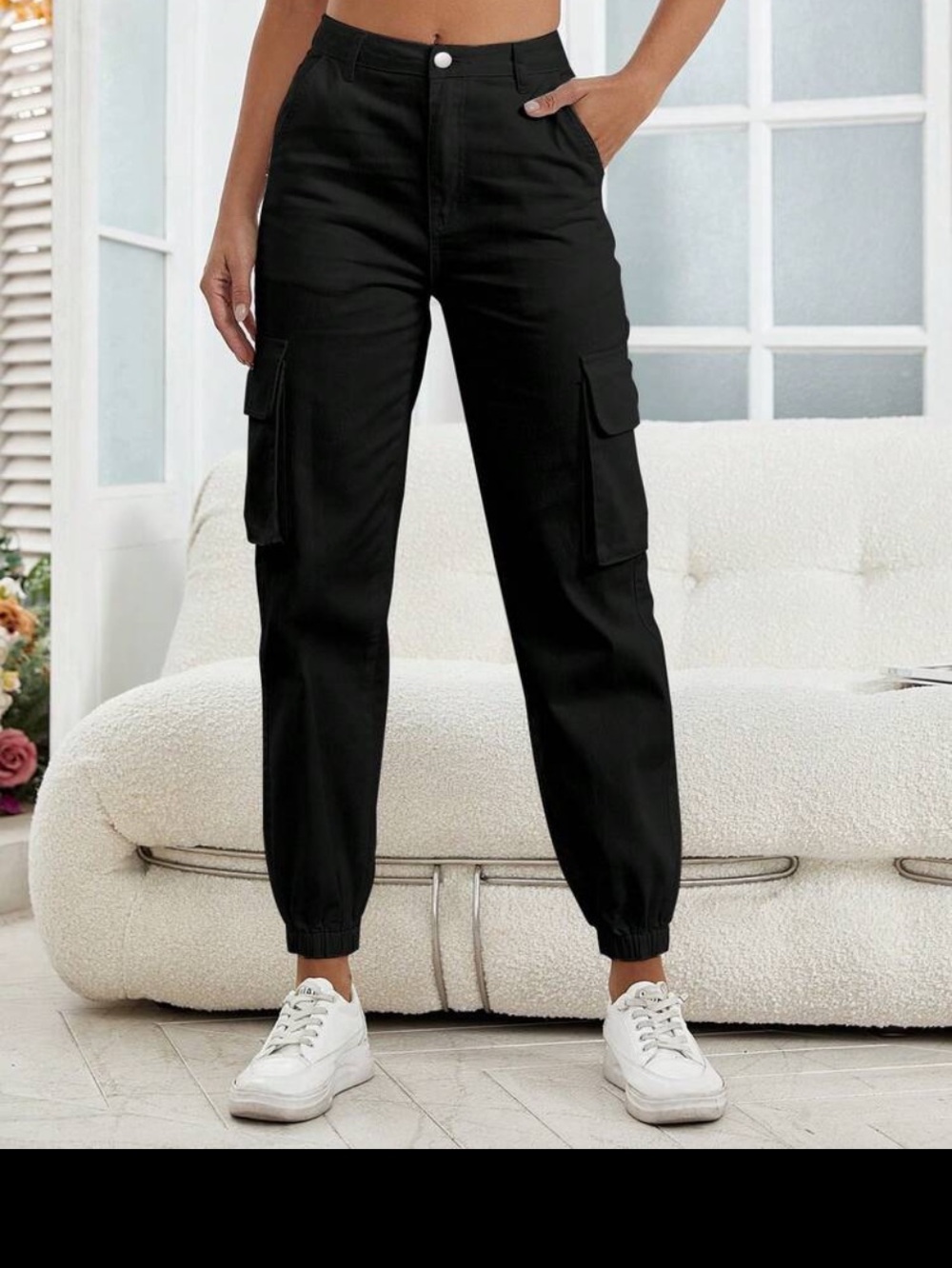 SHEIN Black Cargo Pants with Elastic Ankles